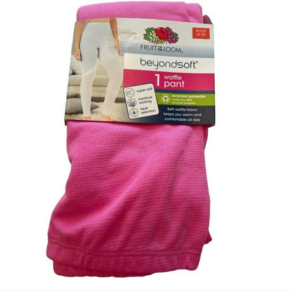 Fruit of the Loom Womens Beyond Soft Pink Waffle Thermal Pants S/CH (4-6) - Picture 3 of 4